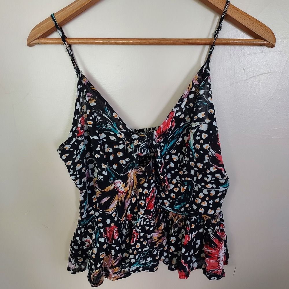 Patrons of Peace Tropical Boho Floral Tie Front Ruffle Camisole Top M Fairycore
